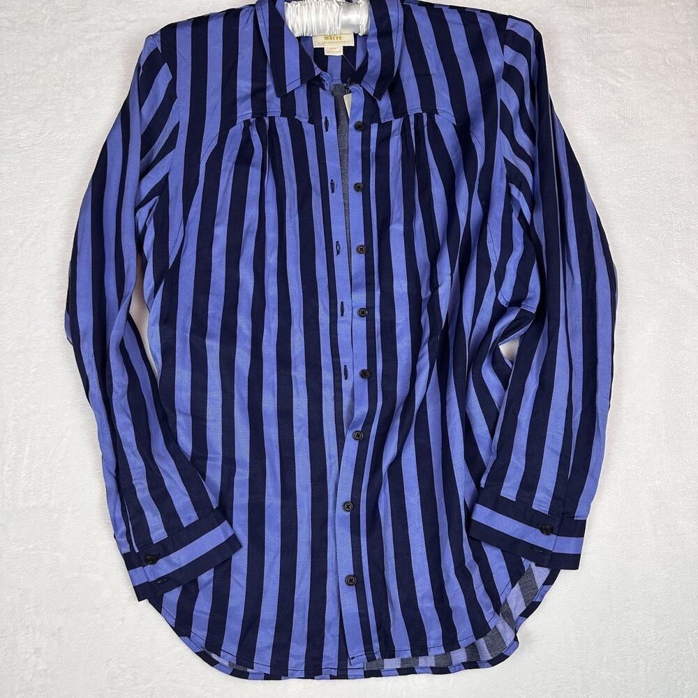 Maeve Anthropologie Women’s Medium Blue Striped Button Down Tunic Shirt NWT